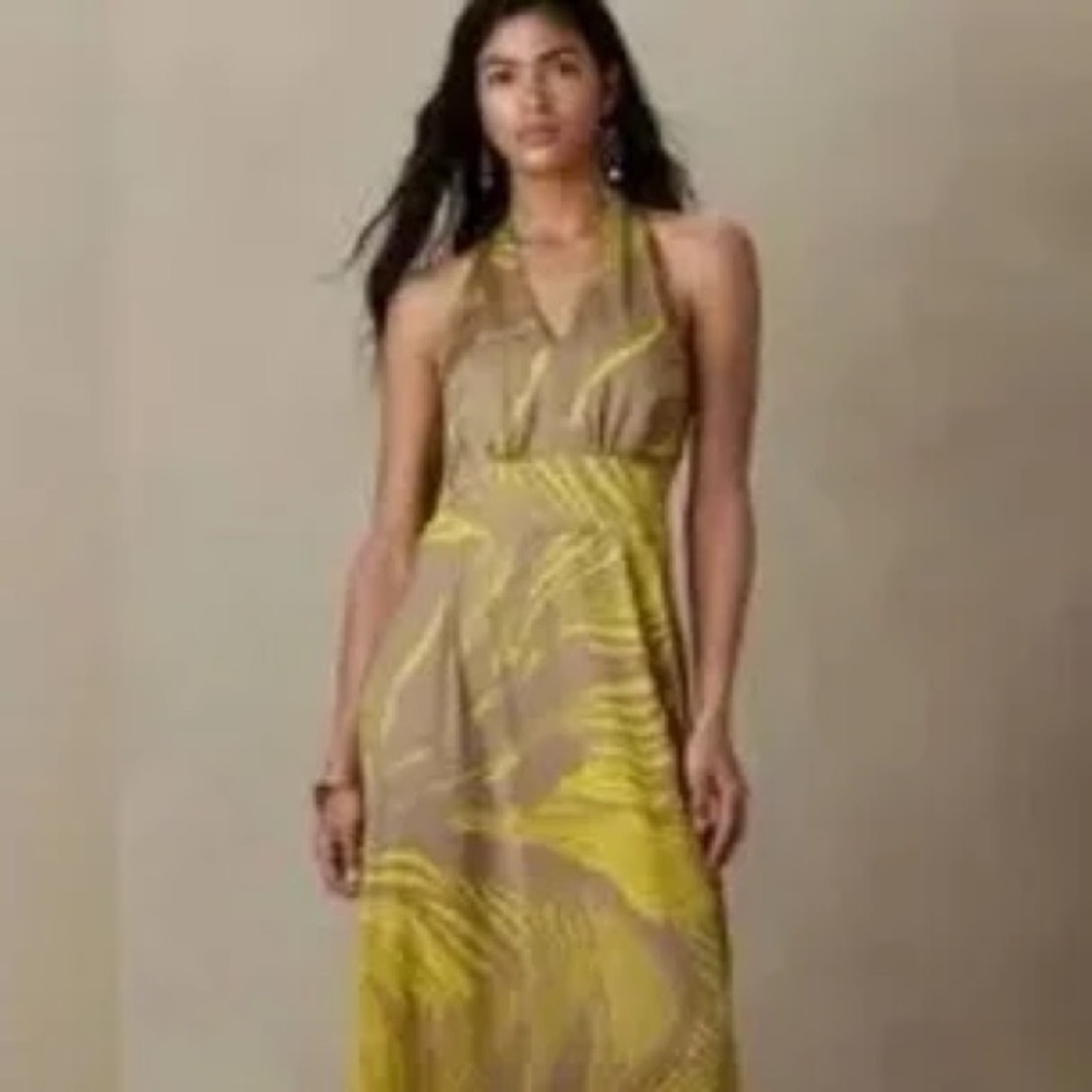 Banana Republic Factory Yellow and Brown Patterned Maxi Dress